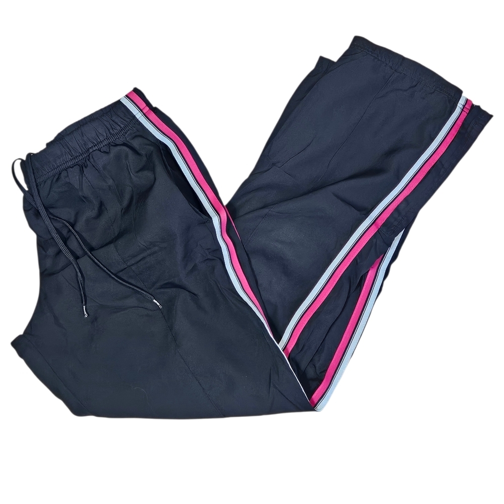 Black Track Pants with Pink and White Stripes